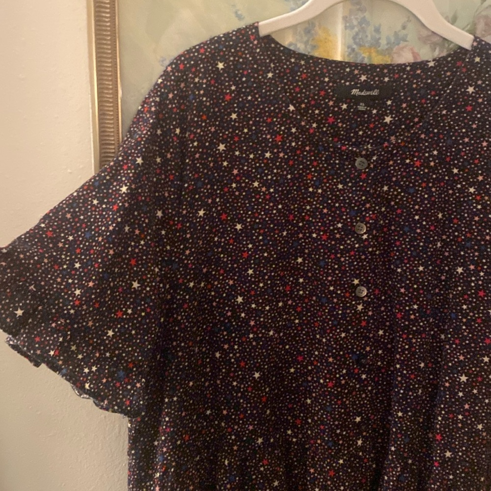 Madewell Black Star-Print Short Sleeve Blouse